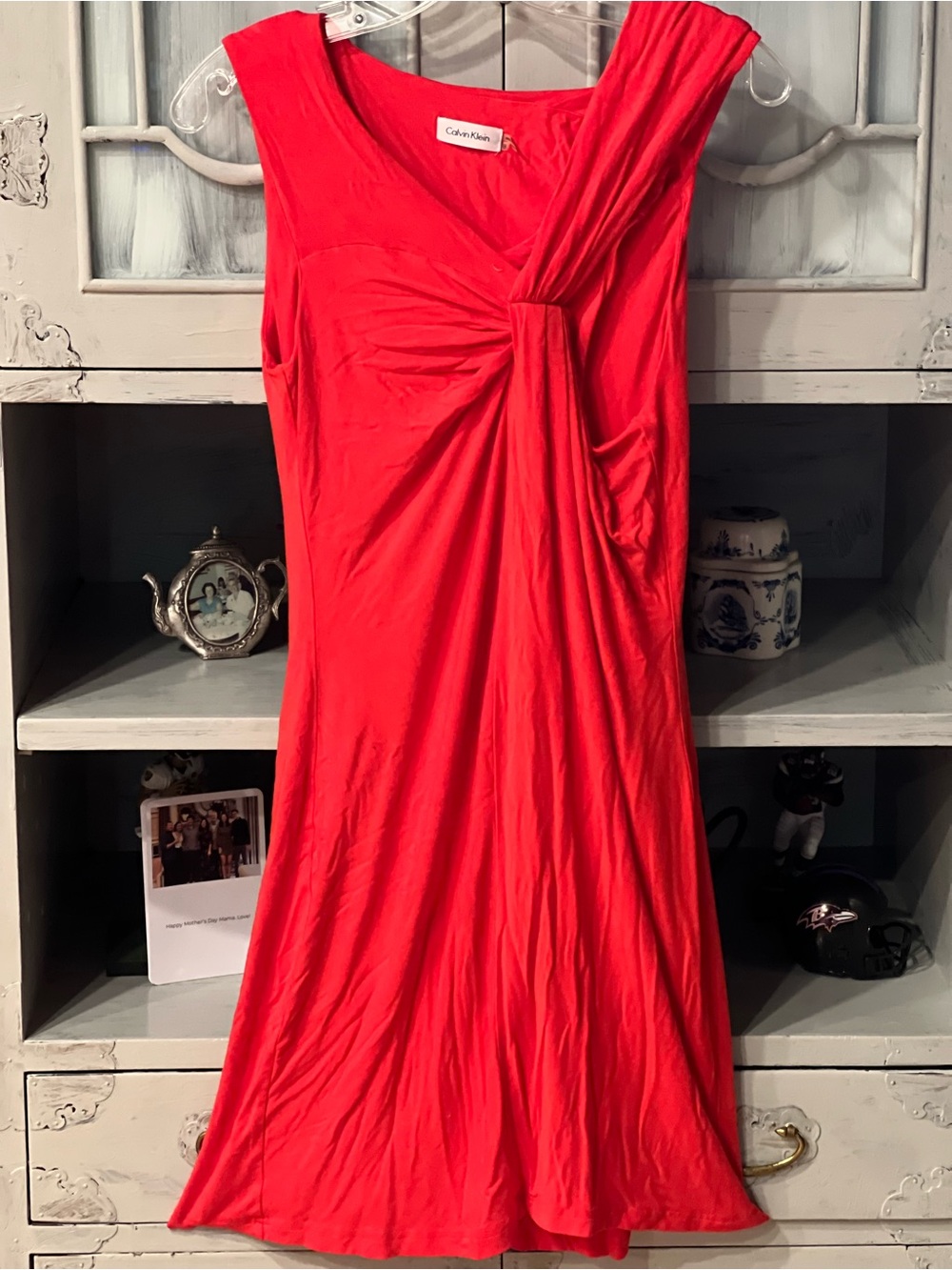 Calvin Klein One-Shoulder Twist-Detail Dress in Red 8